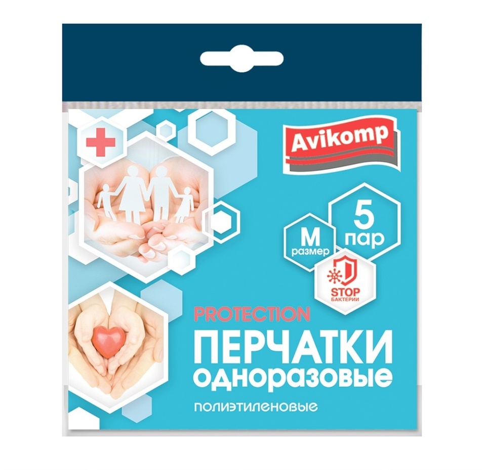 

Перчатки одноразовые полиэтиленовые, прозрачные Avikomp Protection, 5 пар, размер М