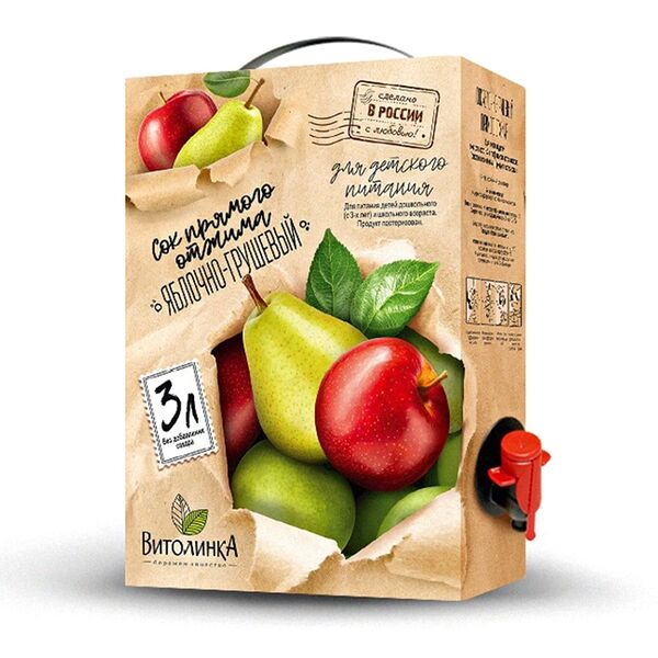 Сок прямого отжима ВитолинкА яблочно-грушевый 3 л BiB Россия