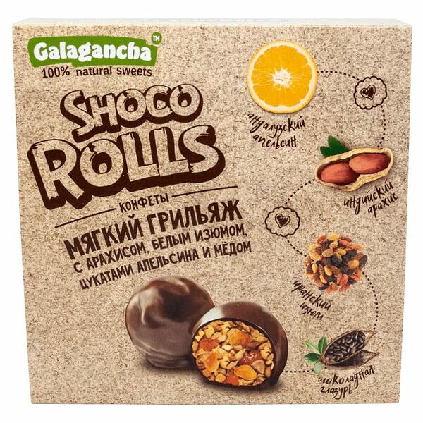 Конфеты Galagancha Shoco Rolls Мягкий грильяж в шоколадной глазури, 135г