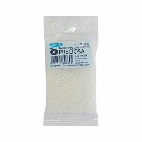 (58205) 331-19001-10/0 Бисер прозрачный с радужным покрытием 10/0, круг.отв., 20гр Preciosa,упак