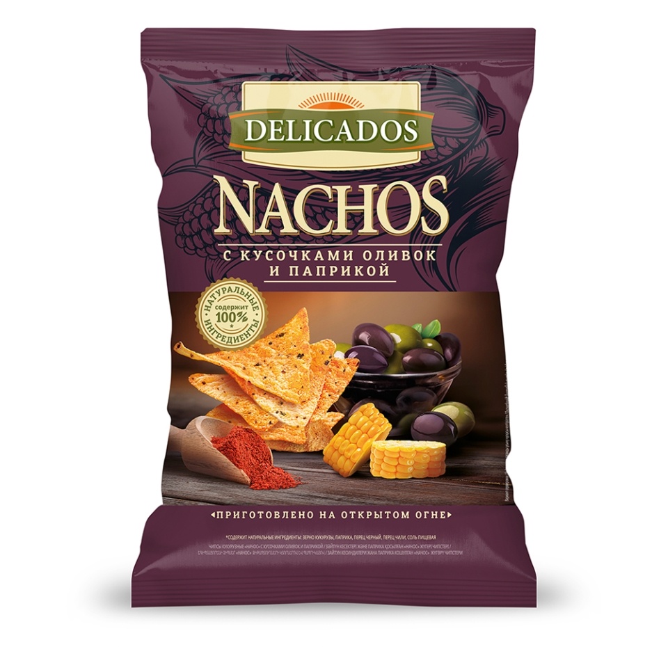 

Чипсы кукурузные Delicados Nachos с кусочками оливок и паприкой 150 г