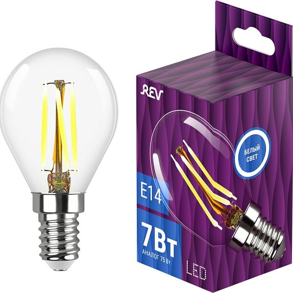 Лампа светодиодная REV Filament Белый свет E14 7Вт