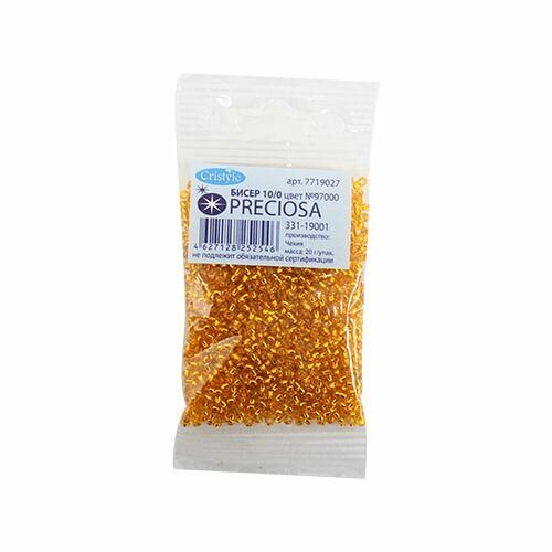 (97000) 331-19001-10/0 Бисер прозрачный с сереб.центром 10/0, круг.отв., 20гр Preciosa,упак
