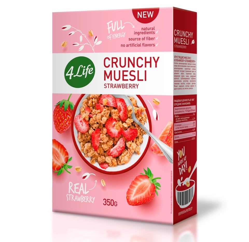 

Мюсли клубничные хрустящие, 4Life, 350 г, Чешская республика