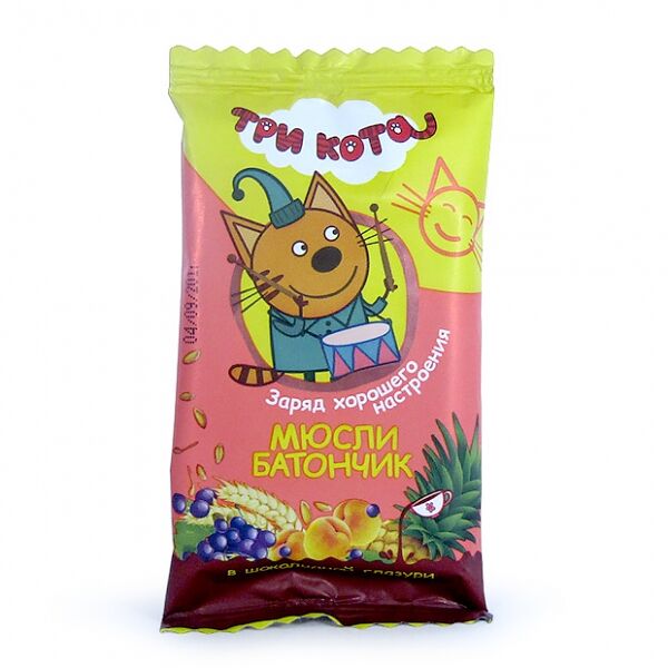 Виталад Три кота Батончик мюсли с абрикос злаки в шоколадной глазури 40 г