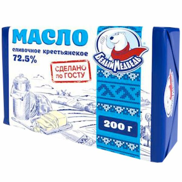 Масло сладко-сливочное Белый Медведь крестьянское 72.5%