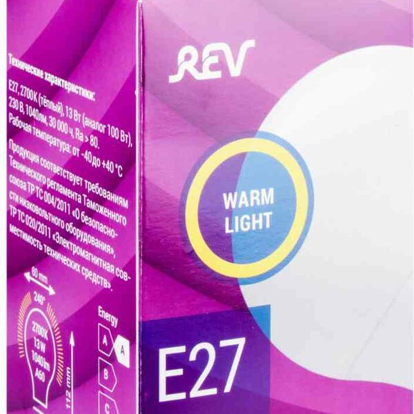 Лампа светодиодная REV E27 2700K теплый свет, груша, 13 Вт