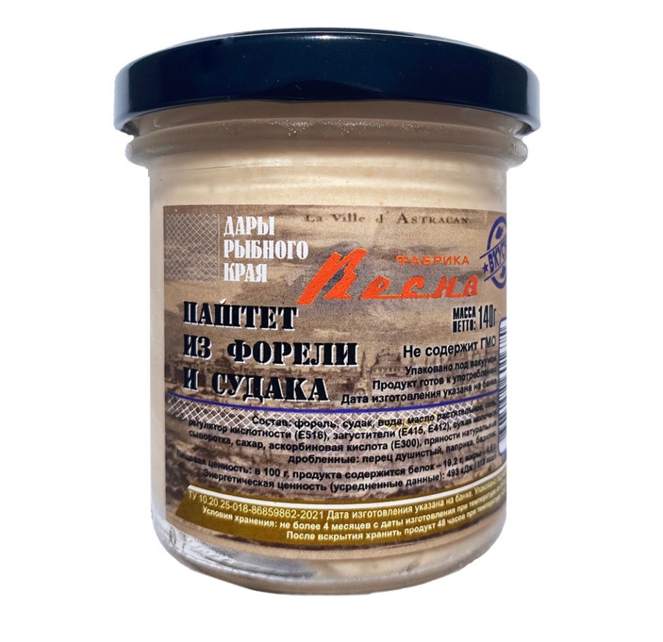 

Паштет из форели и судака, Фабрика "Весна" 140 г, Россия