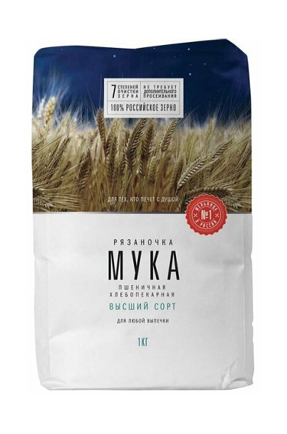 

Мука пшеничная хлебопекарная Рязаночка высший сорт, 1 кг