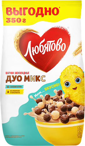 Готовый завтрак Любятово Дуо Микс Шарики шоколадные 350г