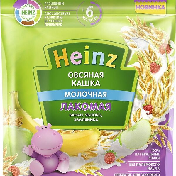 Каша детская Heinz Лакомая молочная овсяная земляника-банан-яблоко, с 6 месяцев