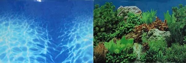 Фон для аквариума двухсторонний Синее море/Растительный пейзаж (одна сторона самоклей.) 30 х 60 см.