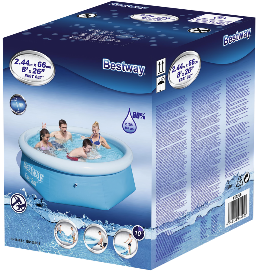 

Бассейн с надувным бортом Bestway Fast Set, 2100л 244х66см