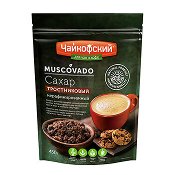 Сахар Чайкофский коричневый тростниковый Мусковадо 450г, Россия