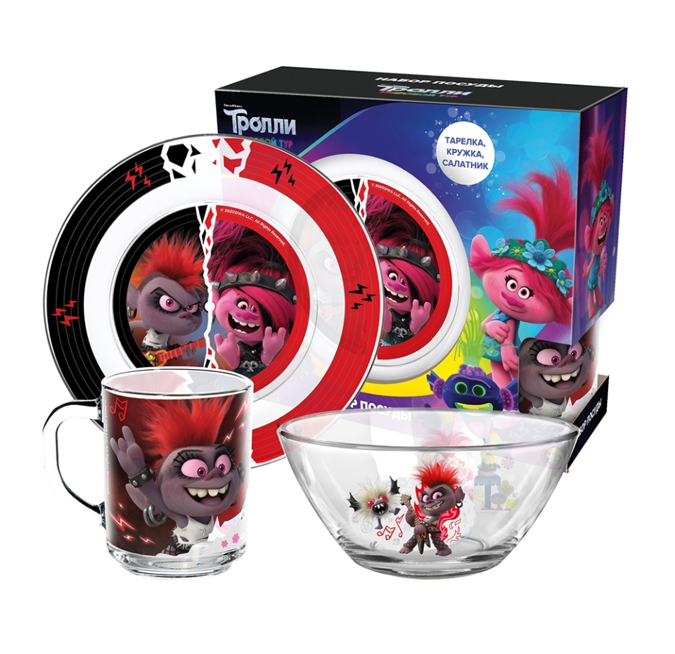 

Набор посуды Тролли 2 в подарочной упаковке 3 предмета, стекло, Россия
