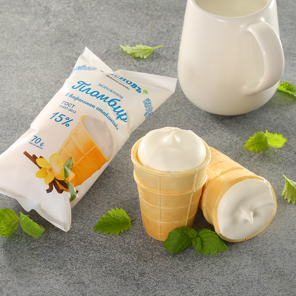 Мороженое пломбир 15% в вафельном стаканчике ГОСТ МясновЪ Ферма