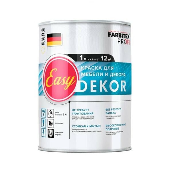 Краска для мебели и декора акриловая FARBITEX Profi EasyDekor, 1 л