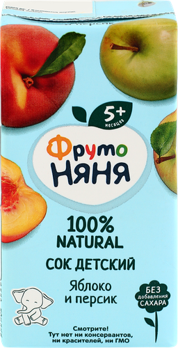 

Сок детский ФрутоНяня яблочно-персиковый с 5 месяцев, 200 мл
