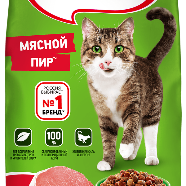 Сухой полнорационный корм KITEKAT™ для взрослых кошек «Мясной Пир», 800г