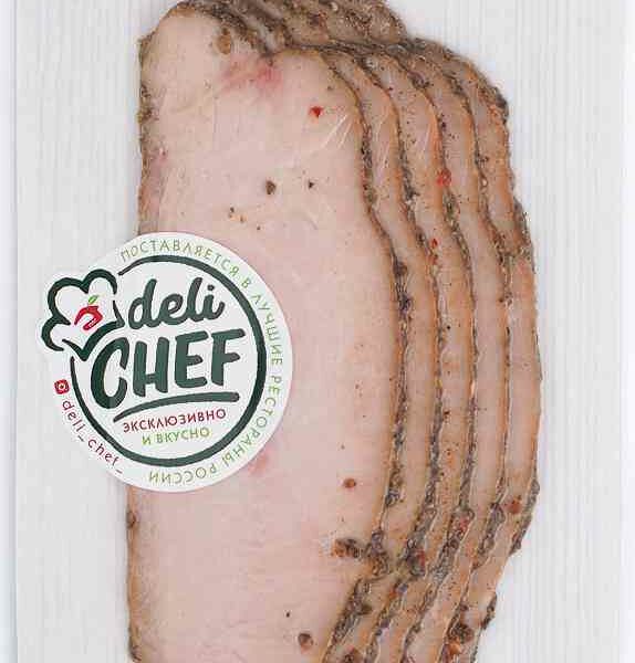 Пастрами из грудки индейки копчёно-варёная Deli Chef Мясной Дом Бородина, нарезка, вес ~0.15 кг