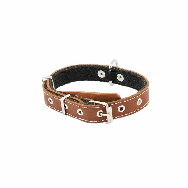 HOMEPET ошейник кожаный 15мм х 22-35см простроченный с язычком на фетре коричневый