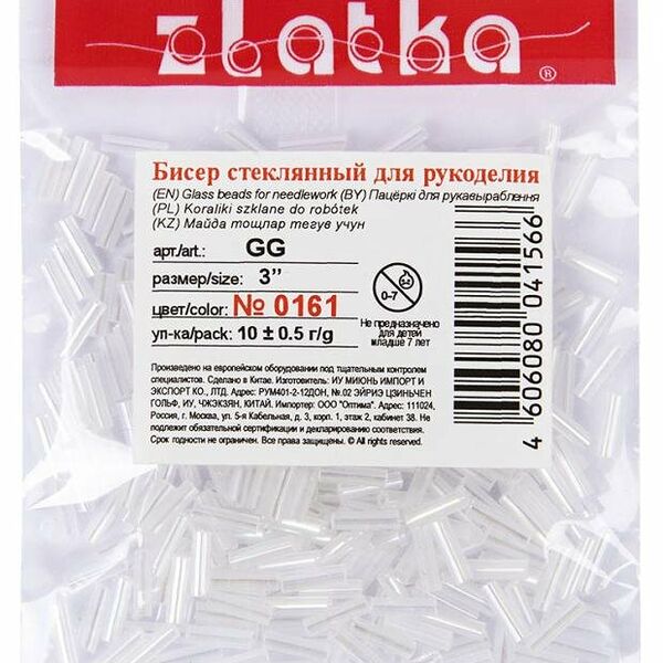 Бисер стеклярус Zlatka прозрачный