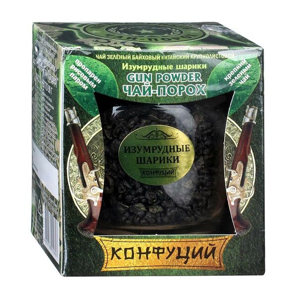 Чай Конфуций Изумрудные шарики – Ган Паудер зеленый китайский 90г