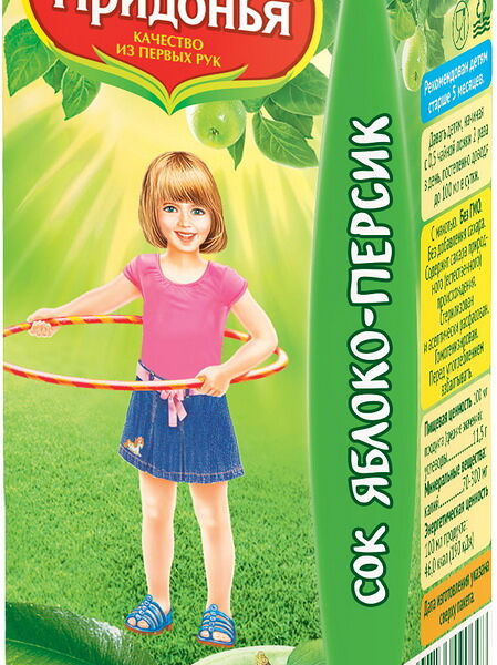 Сок ябл-персик - Яблочный,Персиковый осв., восст. вес 0.2 пакет 0,2л ДП с 5 мес. Сады Придонья