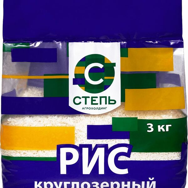 Рис Степь круглозёрный шлифованный 1 сорт, 3кг