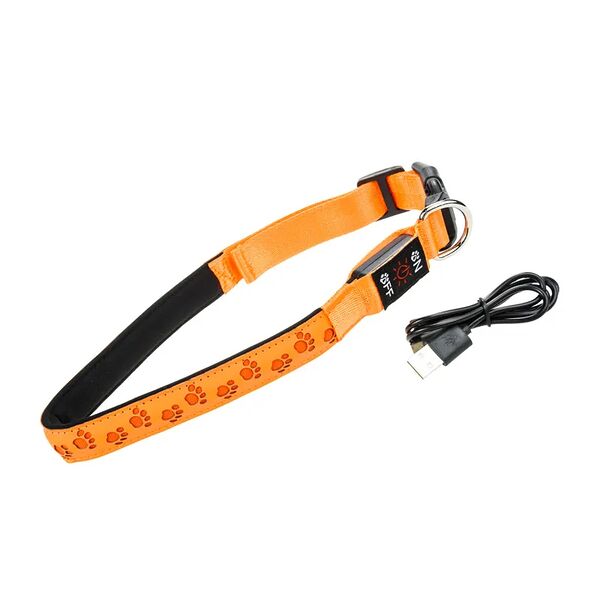 Ошейник для собак крупных пород светящийся c косточкой оранжевый L, 51-61 см
