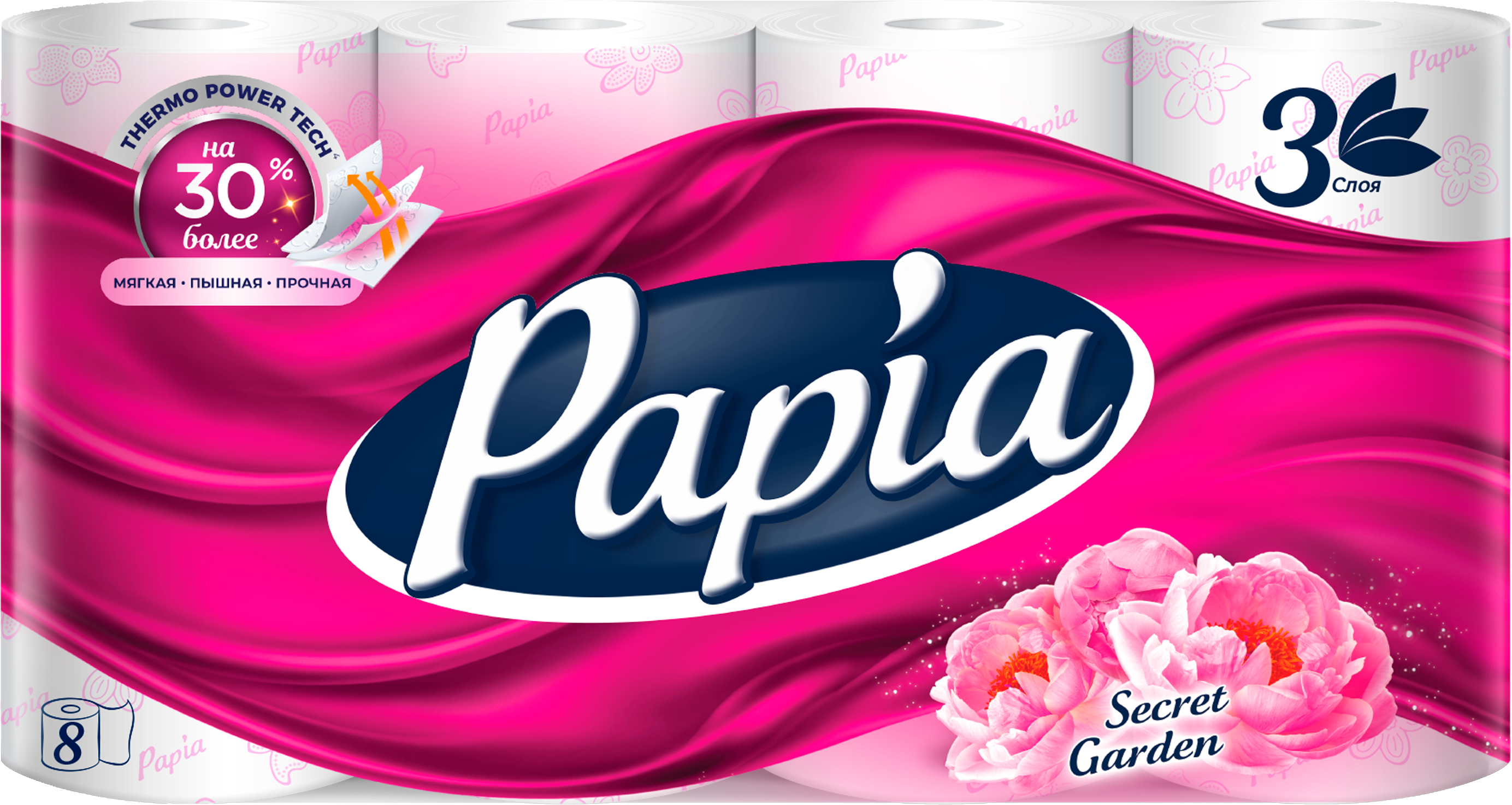 

Туалетная Бумага Papia Secret Garden 3 слоя 8 рулонов