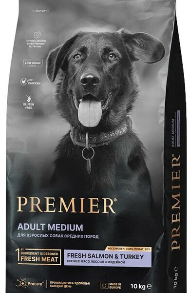 Сухой корм для собак Premier Dog Salmon&Turkey Adult Medium Свежее филе лосося с индейкой 10кг