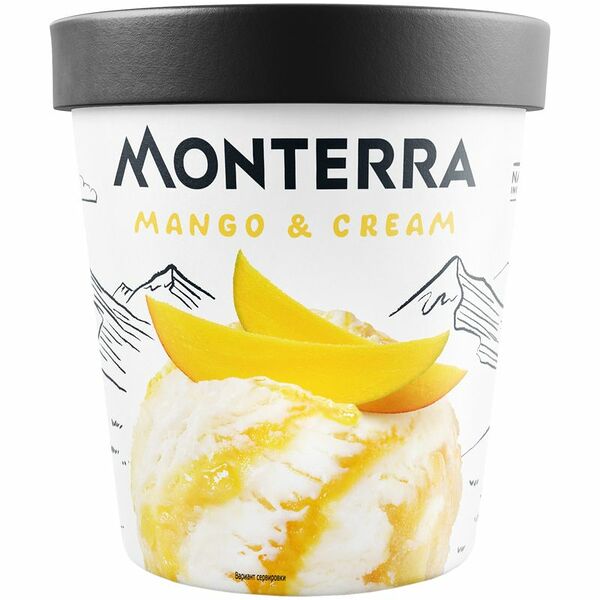 Мороженое пломбир Monterra Mango&Cream с манговым наполнителем и кусочками манго 12.5%, 281г
