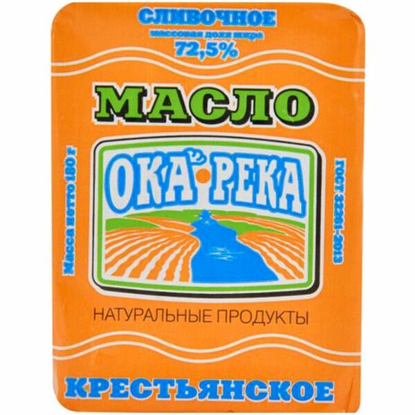 Масло сливочное Ока-река Крестьянское 72,5%, 180г