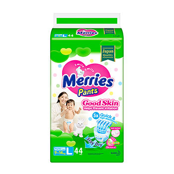 Подгузники-трусики Merries Good skin L 9-14 кг 44 шт