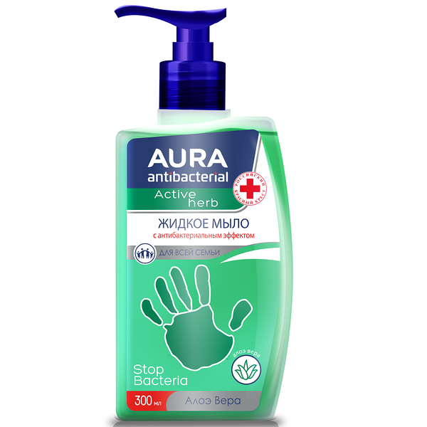 Мыло жидкое Aura антибактериальное, ультразащита, Алоэ, 300 мл