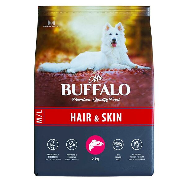 Mr.Buffalo Hair & Skin сухой корм для взрослых собак всех пород Лосось