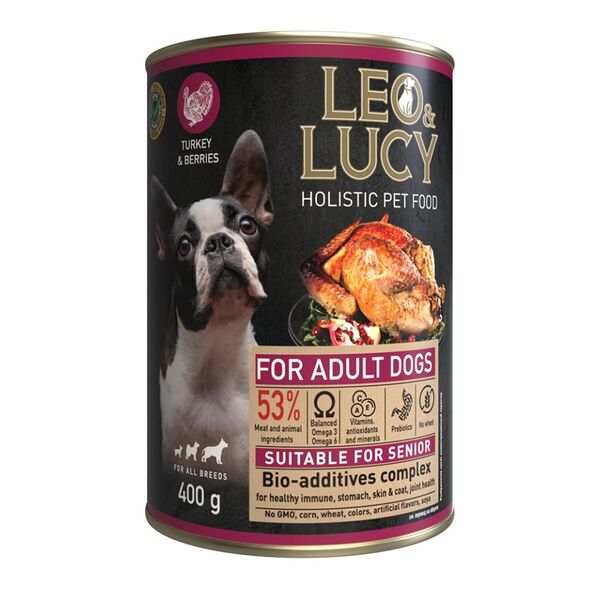 Влажный корм для собак  Leo&Lucy паштет с индейкой и ягодами подходит пожилым 400г