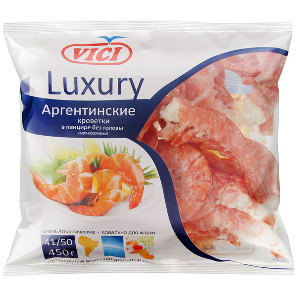 Креветки замороженные Vici Аргентинские в панцире без головы 450г