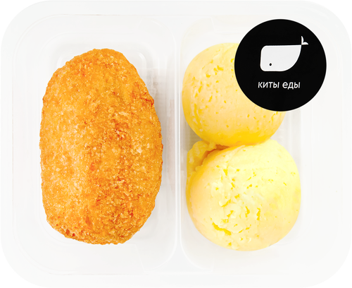 

Котлета Киты еды По-киевски из куриного филе жареная и пюре картофельное 230 г