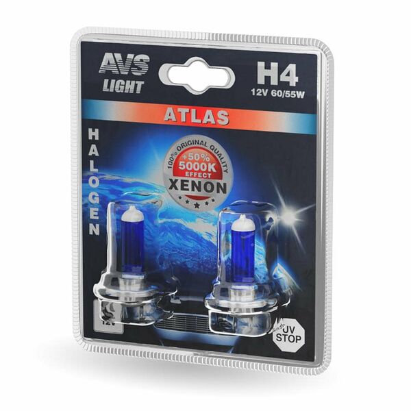 Лампа галогенная AVS ATLAS /5000К/ H4.12V.60/55W блистер, 2 шт.