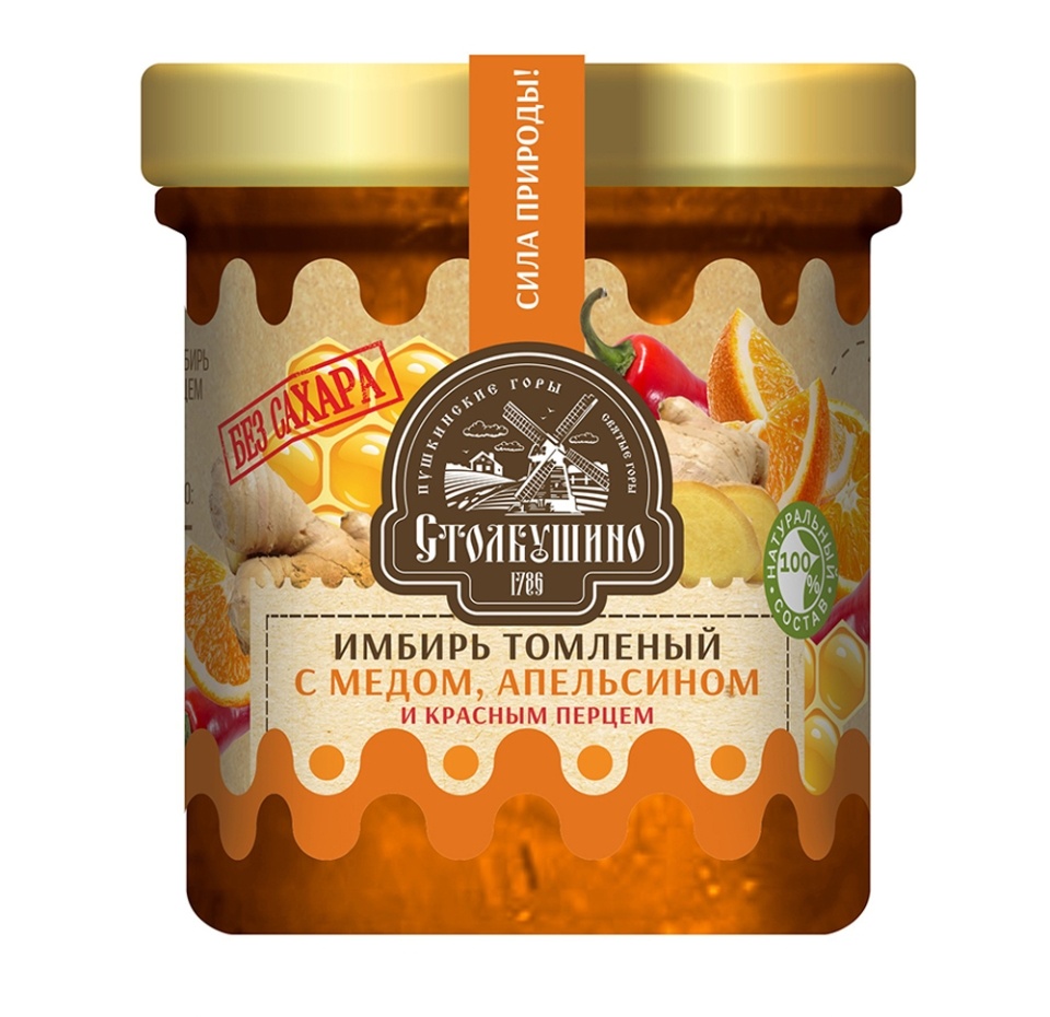 

Варенье Столбушино Имбирь томлёный с мёдом, апельсином и красным перцем без сахара 160 мл