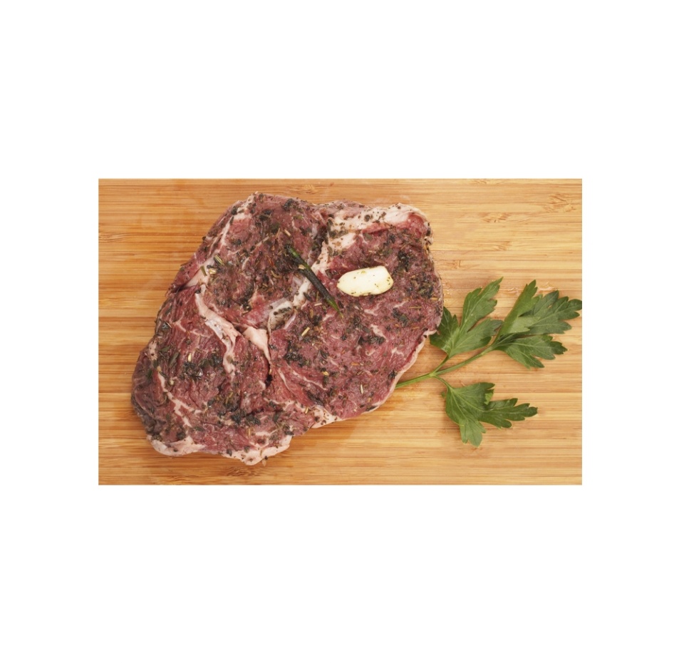 

Стейк Рибай из мраморной говядины в маринаде (оливковое масло, итальянские травы, розовый перец), вес