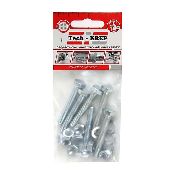 Болт DIN 933 М 6х40 мм, гайка, шайба TECH-KREP, шестигранный, 6шт