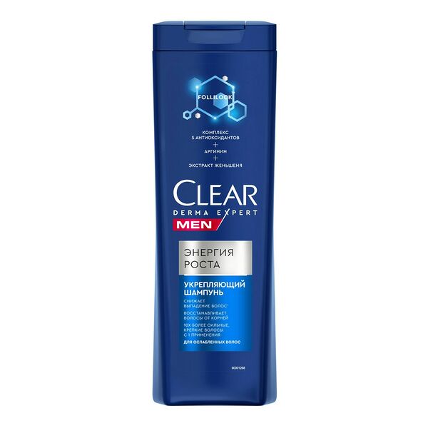 Шампунь Clear Men Укрепляющий Derma Expert Энергия роста, 380мл