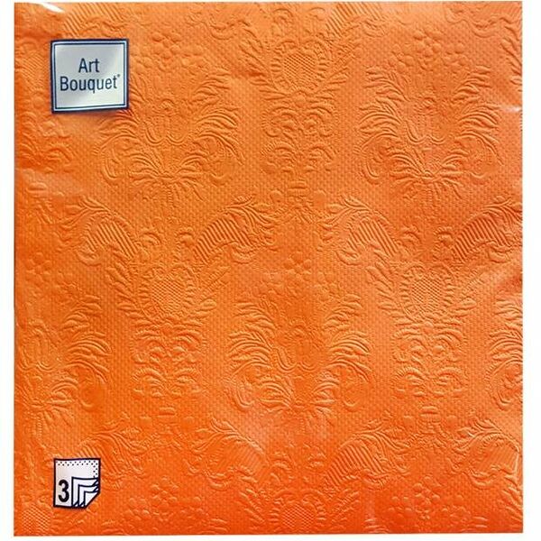 Салфетки одноразовые бумажные Bouquet трехслойные Барокко 33х33 см оранжевые, 16 шт