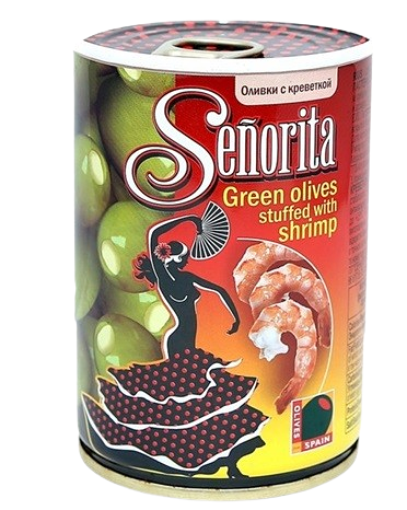 Оливки Senorita зеленые фаршированные креветками ж/б 280г