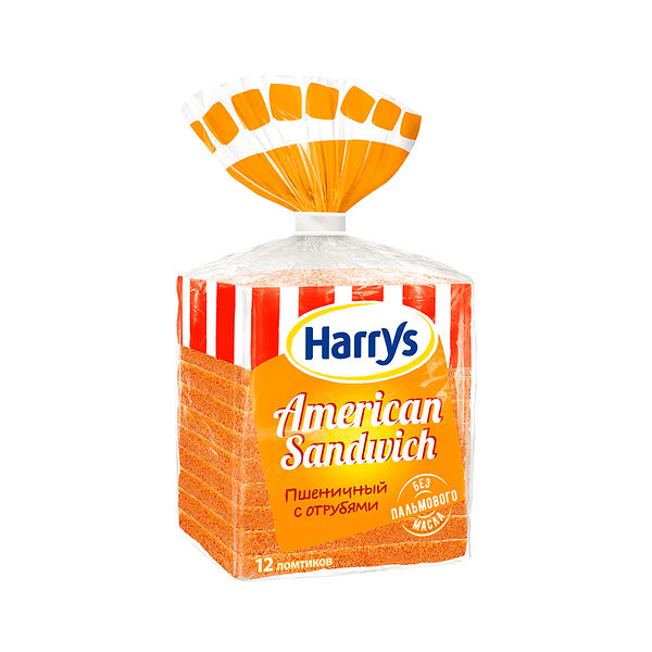 Хлеб American Sandwich пшеничный с отрубями вес 515г Харрис