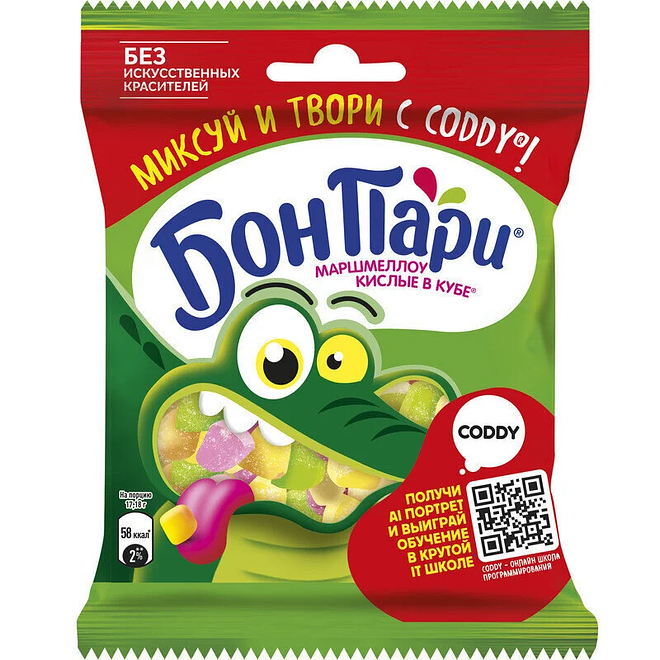 

Суфле-маршмеллоу Бон Пари Кислые в Кубе фрукты 65 г дизайн упаковки в ассортименте