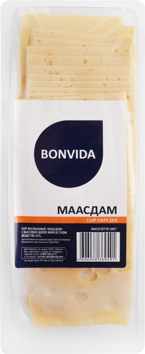 

Сыр BONVIDA Маасдам 45%, нарезка, без змж